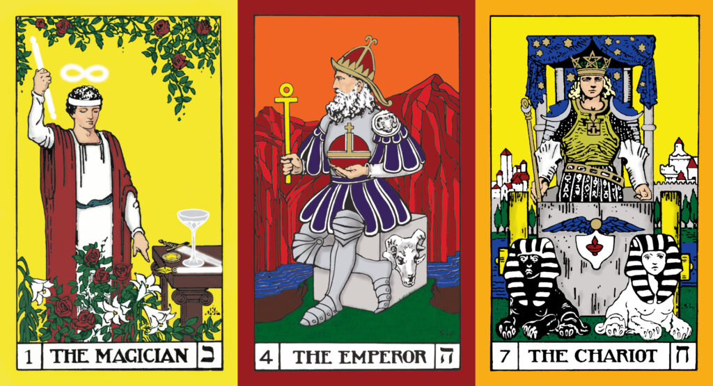 Key 1, The Magician, Key 4 the Emperor, and Key 7 the Chariot